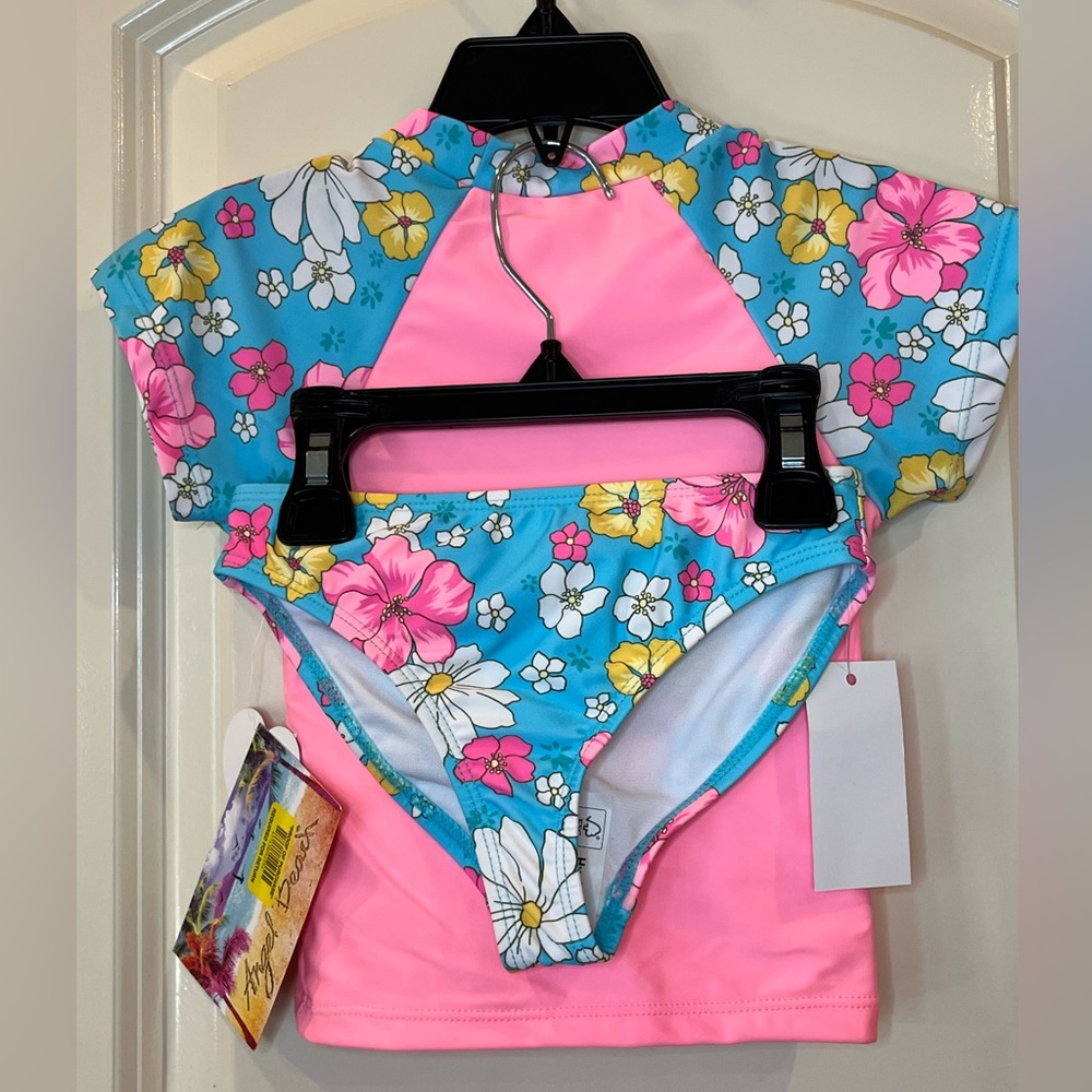 Angel Beach Short sleeve rash guard & bikini bottoms swimsuit NWT SIZE 4 - Picture 4 of 11